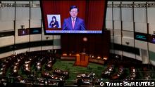 Hong Kong Chief Executive John Lee delivers his first annual policy address at the Legislative Council in Hong Kong, China October 19, 2022. REUTERS/Tyrone Siu