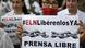 Una manifestante con un cartel que dice "prensa libre". Una manifestante con un cartel que dice "prensa libre".