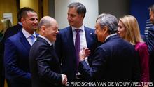 Prime Minister of Malta Robert Abela, German Chancellor Olaf Scholz, Belgian Prime Minister Alexander De Croo, Italian Prime Minister Mario Draghi and Estonian Prime Minister Kaja Kallas attend the European Union leaders' summit in Brussels, Belgium, October 20, 2022. REUTERS/Yves Herman