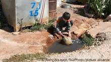 Several cases of cholera were recorded in northwestern Syria, where pictures show pools of contaminated water in front of tents for the displaced in the town of Kafr Losin in Idlib governorate, northeastern Syria, on September 28, 2022. Cholera is generally contracted from contaminated food or water and spreads in residential areas that lack proper sewerage networks or mains drinking water. (Photo by Rami Alsayed/NurPhoto)