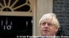 Outgoing British Prime Minister Boris Johnson speaks outside Downing Street in London, Tuesday, Sept. 6, 2022 before heading to Balmoral in Scotland, where he will announce his resignation to Britain's Queen Elizabeth II. Later on Tuesday Liz Truss will formally become Britain's new Prime Minister after an audience with the Queen. (AP Photo/Kirsty Wigglesworth)