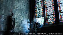 A picture shows the renovation work inside the Notre-Dame cathedral in Paris on April 15, 2022, on the third anniversary of a fire that partially destroyed the cathedral. Photo by Romain Gaillard/Pool/ABACAPRESS.COM