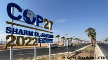 22.10.2022***
View of a COP27 sign on the road leading to the conference area in Egypt's Red Sea resort of Sharm el-Sheikh town as the city prepares to host the COP27 summit next month, in Sharm el-Sheikh, Egypt October 20, 2022. REUTERS/Sayed Sheasha
