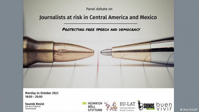 Cartel de la conferencia Periodistas en riesgo en México y Centroamérica, Bruselas, 24-25.10.2022