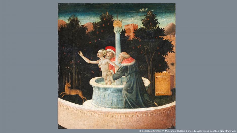 Maestro dei Trionfi Landau Finaly, Susanna und die Alten, um 1450, 40,5 x 38 cm, Öl auf Holz, Collection Zimmerli Art Museum at Rutgers University, Anonymous Donation, New Brunswick Maestro dei Trionfi Landau Finaly, Susanna und die Alten, um 1450, 40,5 x 38 cm, Öl auf Holz, Collection Zimmerli Art Museum at Rutgers University, Anonymous Donation, New Brunswick