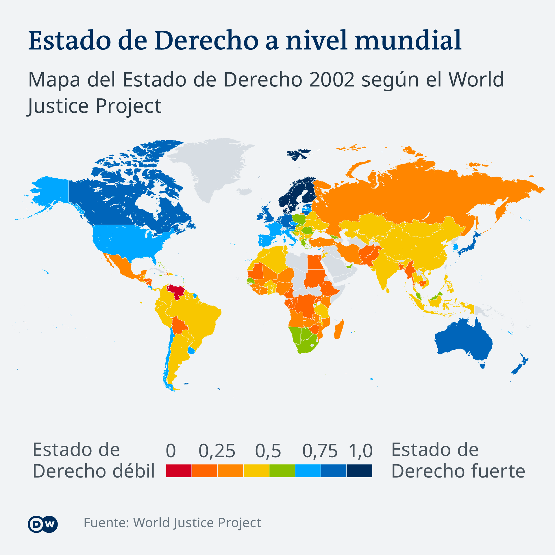 Rule of law index map by country. 