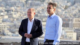 Griechenland Olaf Scholz und Kyriakos Mitsotakis in Athen