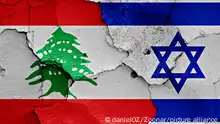 flags of Lebanon and Israel painted on cracked wall