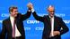 Markus Söder and Friedrich Merz holding up their joint hands in a victory pose on stage Markus Söder and Friedrich Merz holding up their joint hands in a victory pose on stage
