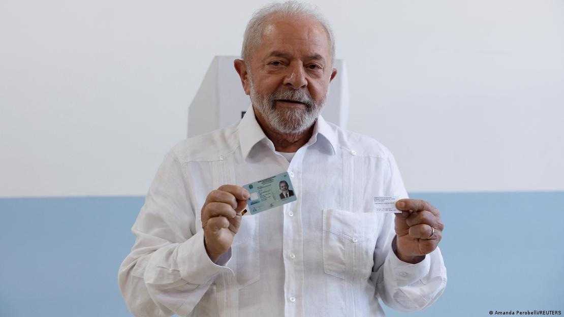 Brazil's former President and presidential candidate Luiz Inacio Lula da Silva attends voting at a polling station in Sao Bernardo do Campo