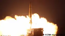 A missile launch is seen at an undisclosed location in North Korea, in this undated photo released on October 10, 2022 by North Korea's Korean Central News Agency (KCNA). KCNA via REUTERS ATTENTION EDITORS - THIS IMAGE WAS PROVIDED BY A THIRD PARTY. REUTERS IS UNABLE TO INDEPENDENTLY VERIFY THIS IMAGE. NO THIRD PARTY SALES. SOUTH KOREA OUT. NO COMMERCIAL OR EDITORIAL SALES IN SOUTH KOREA.