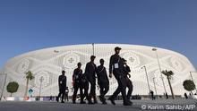 A general view of the Al-Thumama Stadium in the capital city of Doha on December 3, 2021, following the FIFA Arab Cup 2021 group A football match between Bahrain and Iraq. (Photo by KARIM SAHIB / AFP)