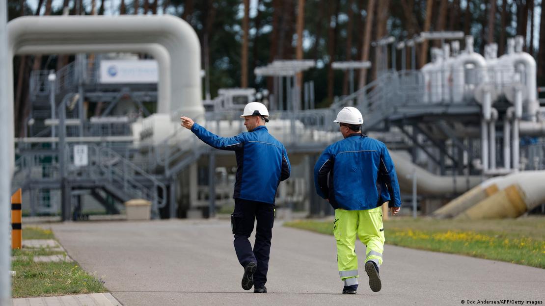 Workers at the Nord Stream 1 gas facility in Lubmin, Germany