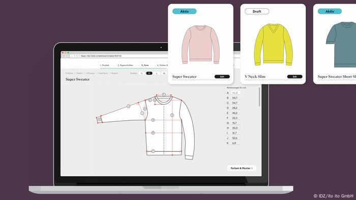 Auf einem Bildschirm wird ein Wollpulli konzipiert, per Digitalplattform itoito - Gewinner beim Bundespreis Ecodesign 2022