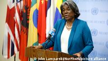 United States Ambassador to the UN Linda Thomas-Greenfieldad addresses the press about the ongoing protests in Iran at the United Nations Headquarters on November 2, 2022 in New York City, USA. (Photo by John Lamparski/NurPhoto)