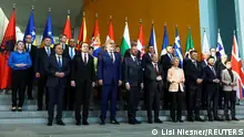 Germany's Chancellor Olaf Scholz, European Commission President Ursula von der Leyen and other attendees pose for a family photo at the Western Balkans Summit at the Chancellery in Berlin, Germany, November 3, 2022. REUTERS/Lisi Niesner