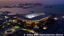 (220812) -- DOHA, Aug. 12, 2022 (Xinhua) -- Photo taken on Sept. 1, 2021 shows the aerial view of 974 Stadium which will host the 2022 FIFA World Cup matches in Doha, Qatar. (Xinhua)