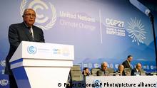 06.11.2022
Sameh Shoukry, president of the COP27 climate summit, speaks at the COP27 U.N. Climate Summit, Sunday, Nov. 6, 2022, in Sharm el-Sheikh, Egypt. (AP Photo/Peter Dejong)