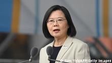 10.10.2022****Taiwan's President Tsai Ing-wen speaks at a ceremony to mark the island's National Day in front of the Presidential Office in Taipei on October 10, 2022. (Photo by Sam Yeh / AFP) (Photo by SAM YEH/AFP via Getty Images)