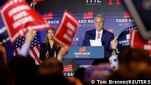 U.S. House Republican Leader Kevin McCarthy (R-CA) speaks to supporters at a House Republicans 2022 U.S. midterm election night party in Washington, U.S., November 9, 2022. REUTERS/Tom Brenner