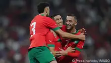 ESP: Morocco - Chile. Friendly Noussair Mazraoui, Achraf Hakimi and Hakim Ziyech of Morocco during the International Friendly, L‰nderspiel, Nationalmannschaft match between Morocco and Chile played at RCDE Stadium on September 23, 2022 in Barcelona, Spain. kpng Copyright: xPressinphotox PS_220923_430