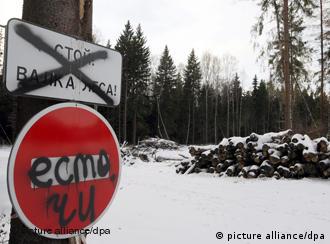 Beschmierte Schilder, die auf Waldrodung hinweisen (Foto: dpa)