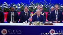 U.S. President Joe Biden and Secretary of State Antony Blinken attend the ASEAN-US summit during the ASEAN summit held in Phnom Penh, Cambodia November 12, 2022. REUTERS/Cindy Liu