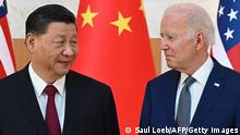 US President Joe Biden (R) and China's President Xi Jinping (L) meet on the sidelines of the G20 Summit in Nusa Dua on the Indonesian resort island of Bali on November 14, 2022. (Photo by SAUL LOEB / AFP) (Photo by SAUL LOEB/AFP via Getty Images)