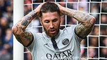 Sergio RAMOS of PSG looks dejected during the French championship Ligue 1 football match between FC Lorient and Paris Saint-Germain on November 6, 2022 at the Moustoir stadium in Lorient, France - Photo Matthieu Mirville / DPPI