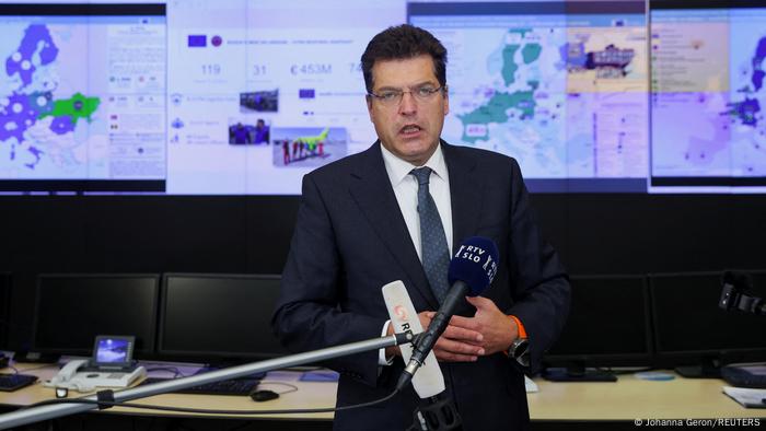 EU Commissioner Janez Lenarcic at the EU Center for Civil Protection in Brussels