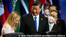 November 15, 2022, Nusa Dua, Bali, Indonesia: Chinese President Xi Jinping talks with Italian Prime Minister Giorgia Meloni as they takes part in the first working session at the G20 leaders summit in Nusa Dua, Bali, Indonesia on Tuesday, Nov. 15, 2022. (Credit Image: © Sean Kilpatrick/The Canadian Press via ZUMA Press