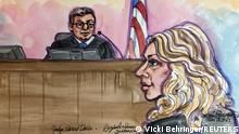 Theranos founder Elizabeth Holmes sits in court to be sentenced on her convictions for defrauding investors in the blood testing startup at the federal courthouse in San Jose, California, U.S., November 18, 2022 in this courtroom sketch. REUTERS/Vicki Behringer