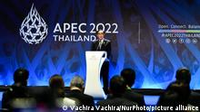Thailand's Prime Minister Prayut Chan-o-cha as the host country of the APEC Summit 2022 speaks to media during the APEC 2022 Economic Leaderâs Week at Queen Sirikit National Convention Center in Bangkok on November 19, 2022, in Bangkok, Thailand. (Photo by Vachira Vachira/NurPhoto)