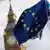 Европейският и британският флаг на фона на Биг Бен в Лондон