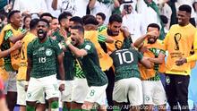 Saudi Arabia's SALEM ALDAWSARI (10) and other players react after scoring a team's second goal during the World Cup Group C match at Lusail Stadium in Lusail on Nov. 22, 2022. ( The Yomiuri Shimbun via AP Images )