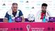 Iran's Mehdi Taremi (right) and manager Carlos Queiroz during a press conference at the Main Media Centre in Doha, Qatar