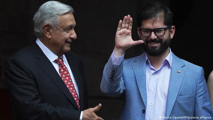 El mandatario de Chile, Gabriel Boric, se reunió el martes con su par mexicano Andrés López Obrador en el Palacio Nacional en Ciudad de México. (22.11.2022)