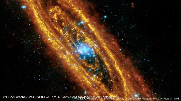 Gelbrote Sternengeburt und blauer Sternentod in der Andromeda-Galaxie (Foto: ESA)