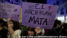 Demonstrators march during a demonstration calling for equality and against gender violence in Madrid on November 25th, 2022, International Day for the Elimination of Violence Against Women. (Photo by Juan Carlos Lucas/NurPhoto)