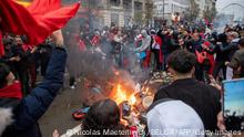 Morroco's supporters celebrate their team's victory after the live broadcast of the Qatar 2022 World Cup Group F football match between Belgium and Morocco, in Brussels, on November 27, 2022. - - Belgium OUT (Photo by NICOLAS MAETERLINCK / BELGA / AFP) / Belgium OUT (Photo by NICOLAS MAETERLINCK/BELGA/AFP via Getty Images)