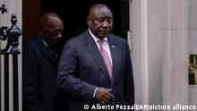 South Africa's President Cyril Ramaphosa leaves after meeting Britain's Prime Minister Rishi Sunak at 10 Downing Street, in London, Wednesday, Nov. 23, 2022. South Africa's President Cyril Ramaphosa accepted the invitation by Britain's King Charles III to pay his first State Visit since he became king. (AP Photo/Alberto Pezzali)