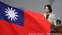 October 10, 2022, Taipei, Taipei, Taiwan: Taiwan President Tsai Ing-wen delivers a speech during the National Day Celebrations. Self-governing Taiwan has been facing military pressure from Mainland China, as Beijing refuses to rule out the use of force to unify the Asian island of semiconductors, where its ties with European nations including France and Germany, as well as democracies such as the US, Japan, Canada and UK have been increased, following growing concerns over a possible war in the Taiwan Strait. (Credit Image: Â© Daniel Ceng Shou-Yi/ZUMA Press Wire