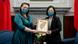 British Foreign Affairs Committee chair Alicia Kearns and Taiwanese President Tsai Ing-wen hold framed artwork showing Taiwan British Foreign Affairs Committee chair Alicia Kearns and Taiwanese President Tsai Ing-wen hold framed artwork showing Taiwan