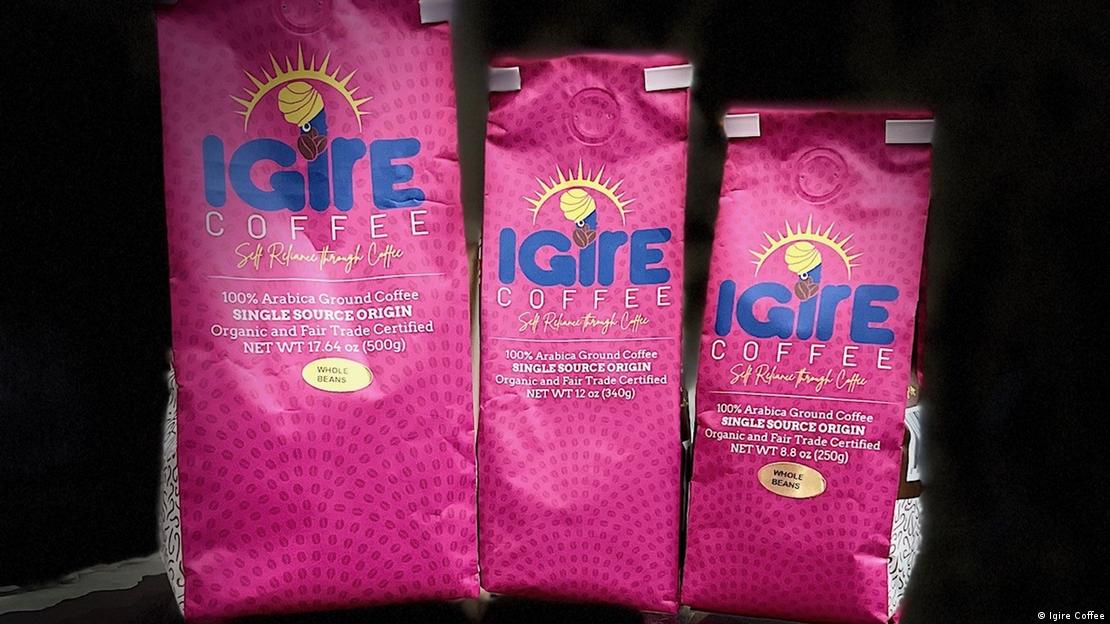 Pink packets of Igire coffee