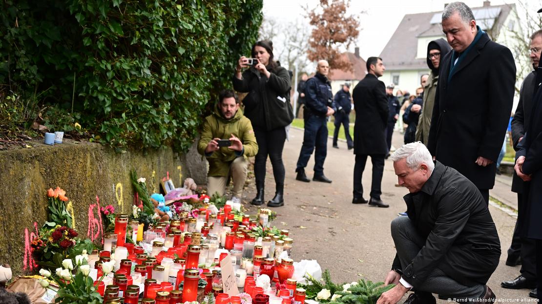 Baden-Württemberg Interior Minister Thomas Strobl lays a wreath at the scene of the attack