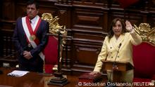 Peru's Vice President Dina Boluarte, who was called on by Congress to take the office of president after the legislature approved the removal of President Pedro Castillo in an impeachment trial, attends her swearing-in ceremony in Lima, Peru December 7, 2022. REUTERS/Sebastian Castaneda