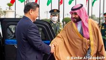08.12.2022
This handout picture provided by the Saudi Royal Palace shows Saudi Crown Prince Mohammed bin Salman welcoming Chinese President Xi Jinping during a ceremony in the capital Riyadh, on December 8, 2022. - Chinese President Xi Jinping met Saudi Arabia's powerful crown prince on an Arab outreach visit that will yield billions of dollars in deals and has earned a rebuke from Washington. (Photo by BANDAR AL-JALOUD / various sources / AFP) / RESTRICTED TO EDITORIAL USE - MANDATORY CREDIT AFP PHOTO / SAUDI ROYAL PALACE / BANDAR AL-JALOUD - NO MARKETING - NO ADVERTISING CAMPAIGNS - DISTRIBUTED AS A SERVICE TO CLIENTS