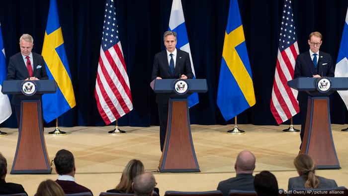 USA I PK von US-Außenminister Antony Blinken in Washington mit seinen Kollegen aus Schweden und Finnland