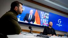 Ukraine's President Volodymyr Zelenskiy attends a meeting of G7 leaders via video link, as Russia's attack on Ukraine continues, in Kyiv, Ukraine December 12, 2022. Ukrainian Presidential Press Service/Handout via REUTERS ATTENTION EDITORS - THIS IMAGE HAS BEEN SUPPLIED BY A THIRD PARTY.