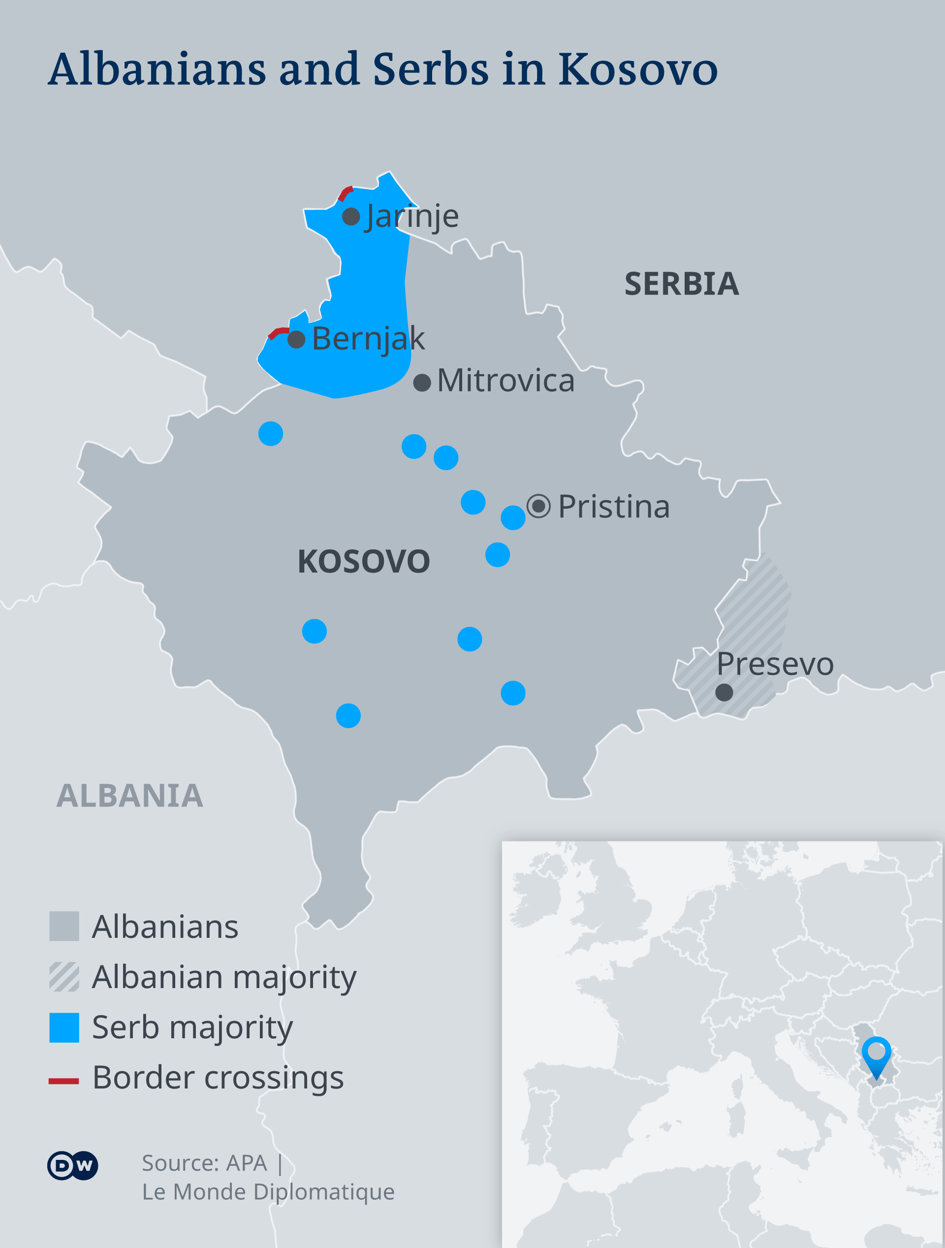 Infografik Karte Bevölkerungsgruppen im Kosovo EN